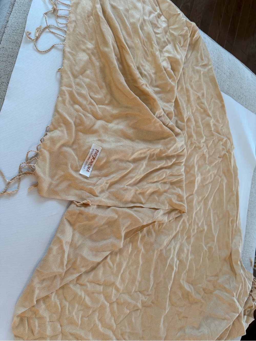pashmina Beige Fringe Silk Blend Pashmina Wrap Shawl Scarf